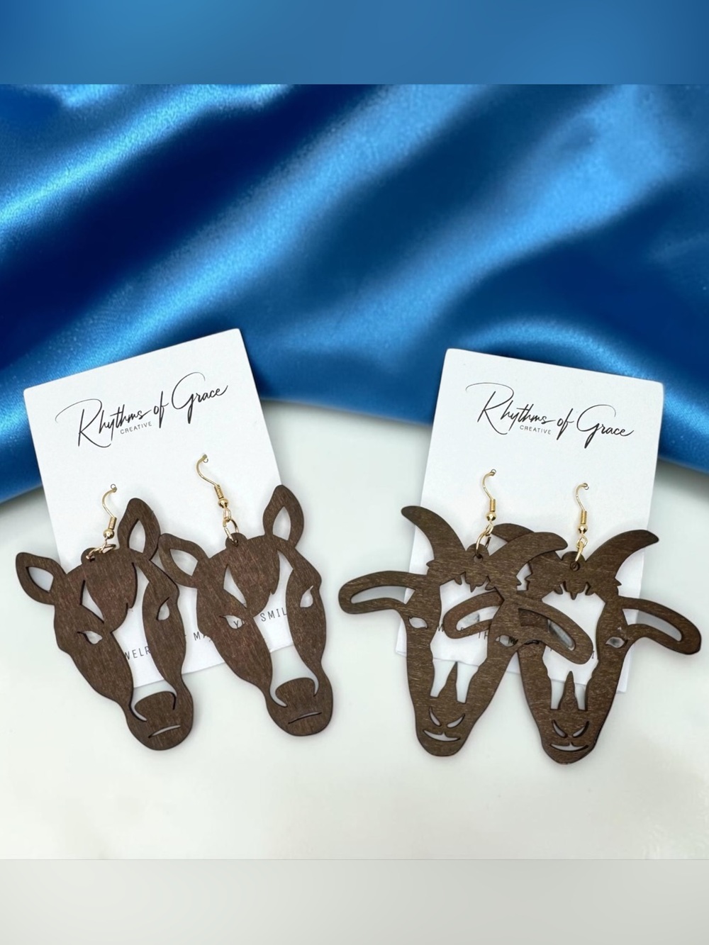 Western Wooden Horse or Goat Statement Earrings | Oversized Farm Jewelry NWT
